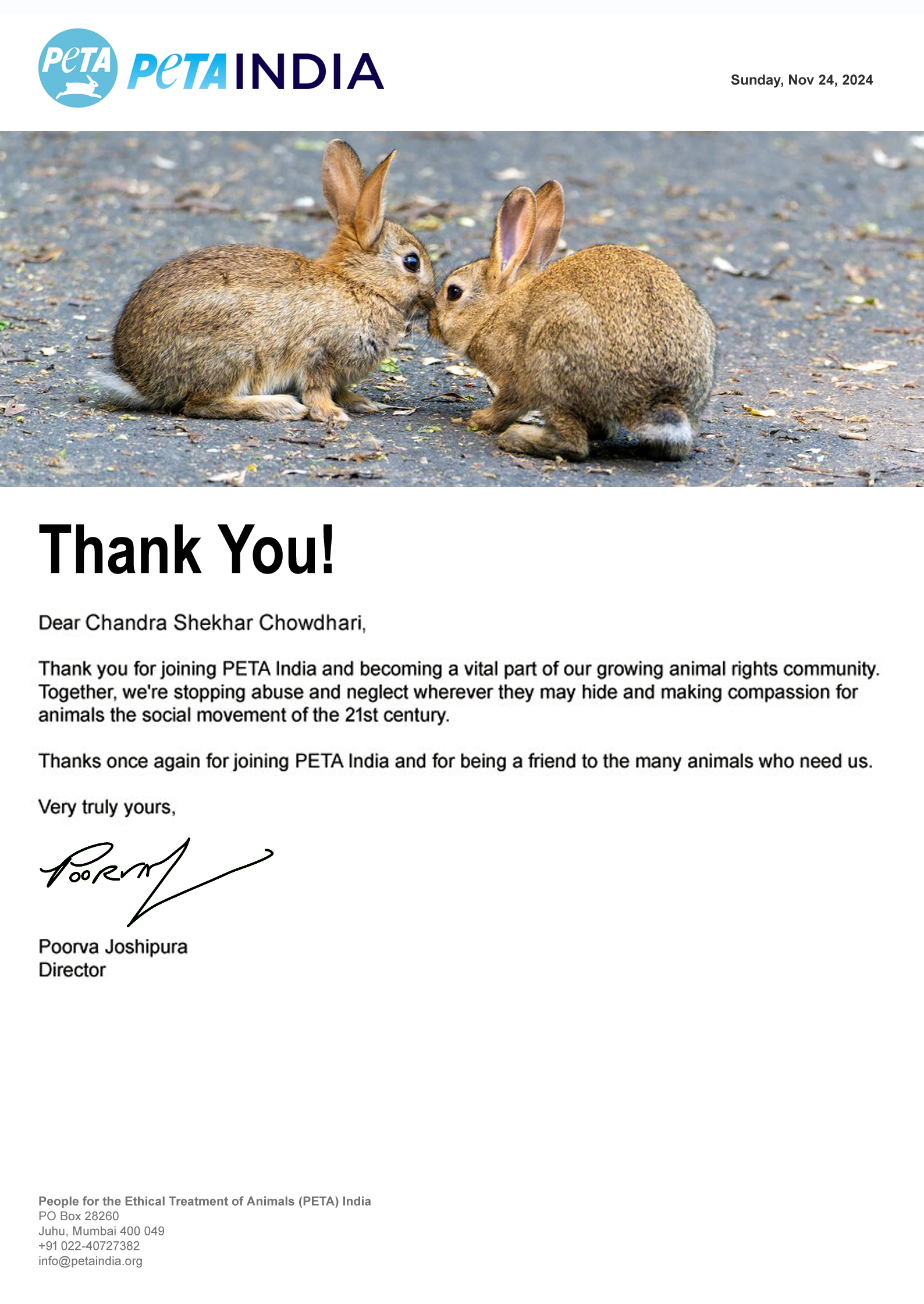 my peta letter
